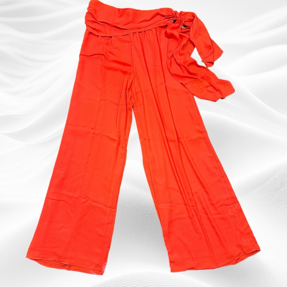 Krisa Wide Leg Chiffon pull on Pants Size Medium Red Orange